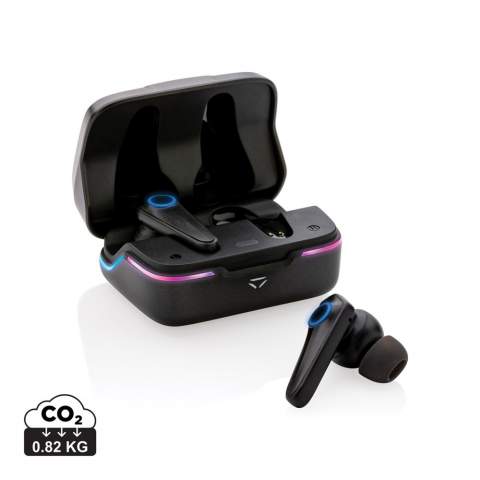 Become a gaming hero with this high quality gaming earbuds made for serious gamers. With 60ms low latency gaming mode to play video games without delay between your screen and the sound you are hearing. Incorporating full touch control to operate the earbuds during your gaming sessions. With integrated ENC for crystal clear calling and communication during gaming. The integrated RGB lights that can be set in different modes. With BT 5.1 for smooth operation and distance up to 10 metres . IPX 4 level waterproof. Playing time up to 6 hours and re-charging of earbuds in 1 hour and charging case is re-charged in 2 hours. With integrated MIC. Including 3 sizes earbuds. Item and cable are PVC free.<br /><br />HasBluetooth: True<br />PVC free: true