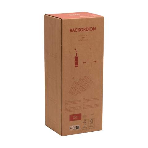 Rackpack Wine Rack: een wijngeschenkverpakking en een wijnrek in één. Een cadeauverpakking voor één fles wijn. Klap dit product open en het wordt een wijnrek dat plaats biedt aan 6 wijnflessen. Met een handige, katoenen draaglus. Rackpack: een wijngeschenkkist van FSC 100% gecertificeerd hout met een nieuw tweede leven! • geschikt voor één fles wijn • uitgeklapt geschikt voor 6 flessen wijn • dennenhout • wijn niet inbegrepen. Per stuk in kraft doos.