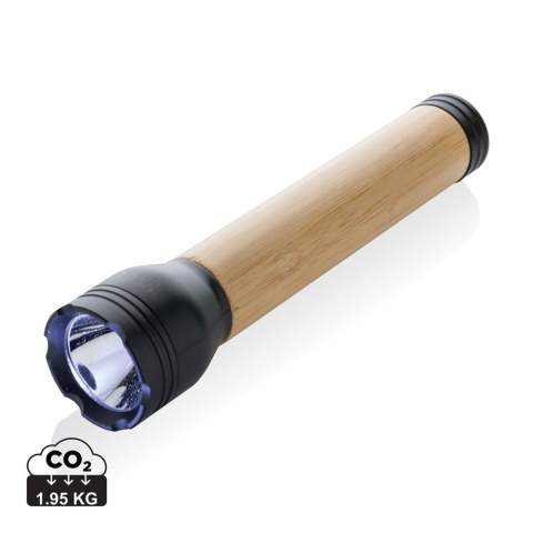 Lampe torche 5W rechargeable par USB, fabriquée avec du bambou FSC® 100% et de l'ABS recyclé certifié RCS (Recycled Claim Standard). Contenu recyclé total : 18 % sur la base du poids total de l'article. La certification RCS garantit une chaîne d'approvisionnement entièrement certifiée pour les matériaux recyclés. La torche est livrée avec une batterie au lithium de grade-a de 1800 mAh. La torche peut fonctionner jusqu'à 6 heures avec une seule charge et être rechargée via le type C en 5 heures.  La distance du faisceau est de 150 mètres et fournit 300 lumens. Avec 3 modes (lumineux, moyen et flash). Câble de recharge en TPE recyclé certifié RCS inclus. Emballée dans un emballage kraft FSC® mix. Article et accessoires 100% sans PVC.<br /><br />PowerbankCapacity: 1800<br />Lightsource: LED<br />LightsourceQty: 1<br />PVC free: true