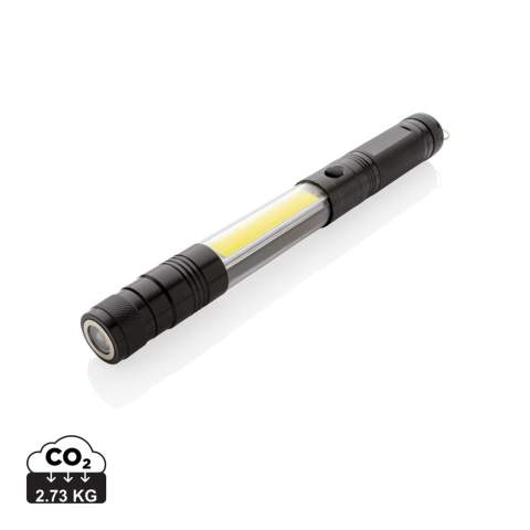 The perfect work light for any need, this double magnetic LED work light is great for attaching to any metal surface for optimal lighting. This aluminium flashlight allows you to extend from its normal size of 26 cm to 64 cm allowing you to pick up items that are stuck in hard to see and reach places with the magnet on front. This flashlight is equipped with three LED 10 l for extra bright exposure in dark spaces and 80 lumen COB light. When the head of the torch is extended, the head becomes flexible and can be adjusted in any direction. Includes batteries for direct use.<br /><br />Lightsource: COB LED<br />LightsourceQty: 2