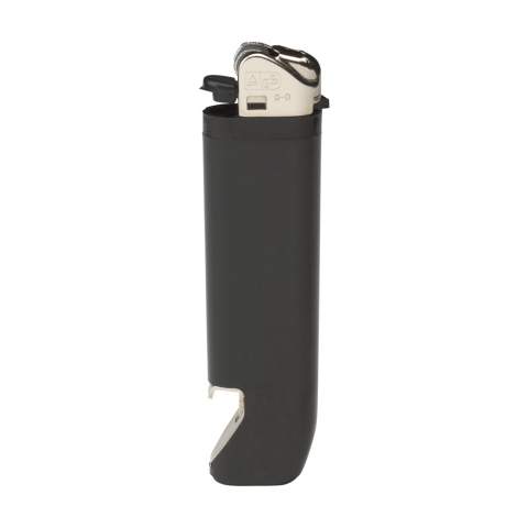 Briquet de qualité  de la marque Flameclub® avec ouvre-bouteille et flamme réglable. Avec sécurité enfants. Certifié NEN : EN13869. Certifié TÜV et certifié ISO : ISO9994. Briquet ne sont fournis qu’avec l’impression.