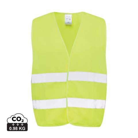 Unisex Class 2 high-visibility warning vest that is designed for individuals with heights ranging from 164 to 198 cm. This vest offer ample space for large decorations on both the front and back, making them ideal for professional use where visibility is paramount. It features a fluorescent background coupled with reflective tape, ensuring compliance with the EN ISO 20471:2013+A1:2016 standard. Furthermore, the garments are marked with the CE symbol to affirm their adherence to EU Regulation 2016/425/EU, categorizing it as Personal Protective Equipment Category II. Made with GRS certified recycled PET. Total recycled content: 67% based on total item weight. GRS certification ensures a completely certified supply chain of the recycled materials.