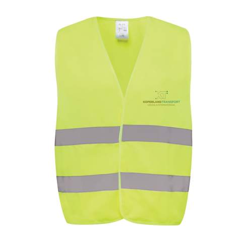 Unisex Class 2 high-visibility warning vest that is designed for individuals with heights ranging from 164 to 198 cm. This vest offer ample space for large decorations on both the front and back, making them ideal for professional use where visibility is paramount. It features a fluorescent background coupled with reflective tape, ensuring compliance with the EN ISO 20471:2013+A1:2016 standard. Furthermore, the garments are marked with the CE symbol to affirm their adherence to EU Regulation 2016/425/EU, categorizing it as Personal Protective Equipment Category II. Made with GRS certified recycled PET. Total recycled content: 67% based on total item weight. GRS certification ensures a completely certified supply chain of the recycled materials.