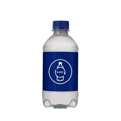 330 ml natural spring water in an R-PET bottle with screw cap. Cap colour blue.