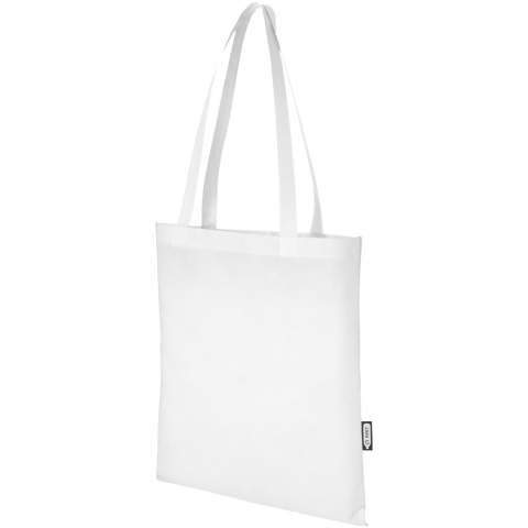 Gemaakt van duurzaam en scheurbestendig RPET, is de Zeus GRS gerecycleerde grote tote bag een perfecte en meer verantwoorde optie voor beurzen of conferenties. Het slanke ontwerp maakt het een elegant model en geschikt voor het dragen van lichte items zoals een notitieboek en een pen. De handvatten zijn 29 cm lang, waardoor de tote bag gemakkelijk over de schouder te dragen is. Draagvermogen tot 5 kg.