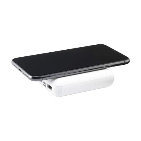 Small, light and very powerful. This power bank made from recycled ABS, with built-in 10,000mAh lithium polymer battery provides 5W wireless charging. This pocket-sized powerhouse ensures that you can carry enough power with you to frequently charge your phone whilst on the go. Devices can be charged via the two USB ports or by using the integrated 5W wireless charging function. This function supports mobile devices that use QI wireless charging. Input: 5V/2A. 2x Output: 5V/2A. Wireless output: 5W. With indicator lights and on/off button. Includes charging cable with USB-C to USB-C and user manual. Each item is individually boxed.