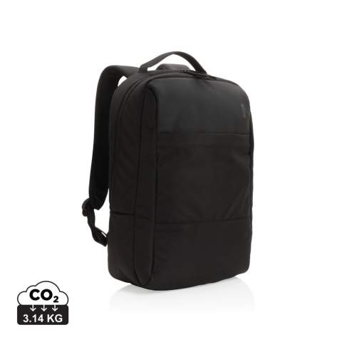 Protect, organise and carry your laptop and other essentials in this stylish Swiss Peak laptop backpack. The backpack features a padded 15.6 laptop compartment, multiple pockets and a luggage strap. With AWARE™ tracer that validates the genuine use of recycled materials. Each bag has reused 22.6 0.5L PET bottles. 2% of proceeds of each Impact product sold will be donated to Water.org. PVC free.<br /><br />FitsLaptopTabletSizeInches: 15.6<br />PVC free: true