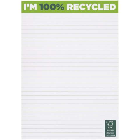 Bloc-notes Desk-Mate® A5 blanc avec des feuilles en papier recyclé 80 g/m². Marquage possible sur chaque feuille. Trois tailles disponibles (25/50/100 feuilles). 