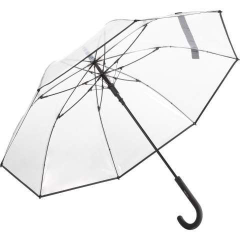 Attractive automatic regular umbrella with transparent cover and coloured details Convenient automatic function for quick opening, high-quality windproof system for maximum frame flexibility in stormy conditions, 
<br />flexible fibreglass ribs, colour-coordinated design elements, comfortable Soft-Touch crook handle with integrated push-button and promotional labelling option, higher corrosion protection due to galvanized steel shaft