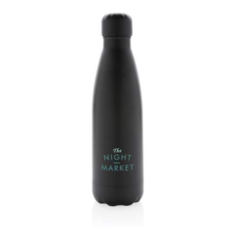 Elevate your daily water intake with this solid colour vacuum insulated stainless steel bottle. The bottle keeps chilled beverages cold for up to 15 hours and hot drinks warm for up to 5 hours. With a base that fits in most cup holders, this sleek looking water bottle will keep you hydrated on the go wherever you are. Capacity 500ml.<br /><br />HoursHot: 5<br />HoursCold: 15