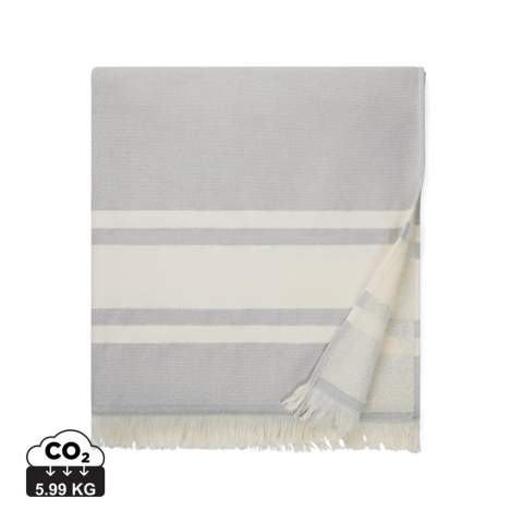 Hammam towel designed with two different types of texture, one side in terry and the other side in plain weave. The two-sided design makes this towel the ultimate companion when you're at the beach, by the pool, or when on an adventure outdoors. It has an excellent absorbency and dries up quickly. The towel is crafted from 75% cotton and 25% polyester and has a thickness of 360 gsm. Measurements: 180x80cm, fringes in 5cm excluded. OEKO-TEX® STANDARD 100. 09.HIN.68091. Hohenstein HTTI.