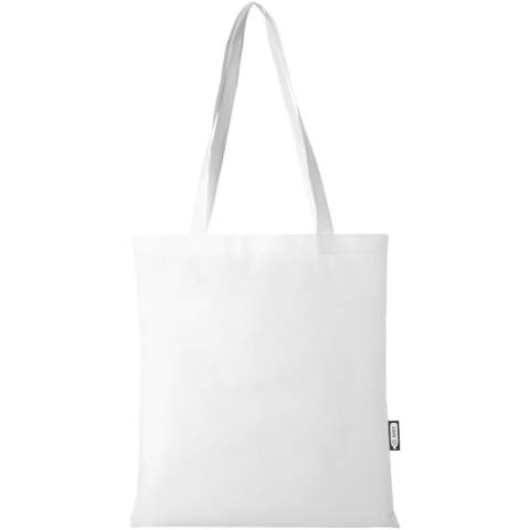 Gemaakt van duurzaam en scheurbestendig RPET, is de Zeus GRS gerecycleerde grote tote bag een perfecte en meer verantwoorde optie voor beurzen of conferenties. Het slanke ontwerp maakt het een elegant model en geschikt voor het dragen van lichte items zoals een notitieboek en een pen. De handvatten zijn 29 cm lang, waardoor de tote bag gemakkelijk over de schouder te dragen is. Draagvermogen tot 5 kg.