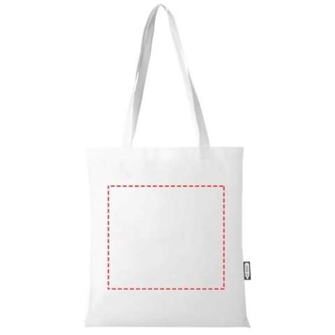 Gemaakt van duurzaam en scheurbestendig RPET, is de Zeus GRS gerecycleerde grote tote bag een perfecte en meer verantwoorde optie voor beurzen of conferenties. Het slanke ontwerp maakt het een elegant model en geschikt voor het dragen van lichte items zoals een notitieboek en een pen. De handvatten zijn 29 cm lang, waardoor de tote bag gemakkelijk over de schouder te dragen is. Draagvermogen tot 5 kg.