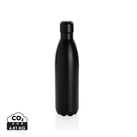 Elevate your daily water intake with this solid colour vacuum insulated stainless steel bottle. The bottle keeps chilled beverages cold for up to 15 hours and hot drinks warm for up to 5 hours. With a base that fits in most cup holders, this sleek looking water bottle will keep you hydrated on the go wherever you are. Capacity 750ml.<br /><br />HoursHot: 5<br />HoursCold: 15