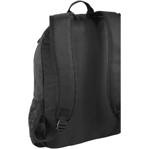 Zippered main compartment holds most 15" laptops and includes padded compartment for your iPad or tablet. Large front zippered pocket has organization and earbud access. Features two side pockets. Reinforced carry handle and adjustable padded shoulder straps. Accessories not included.