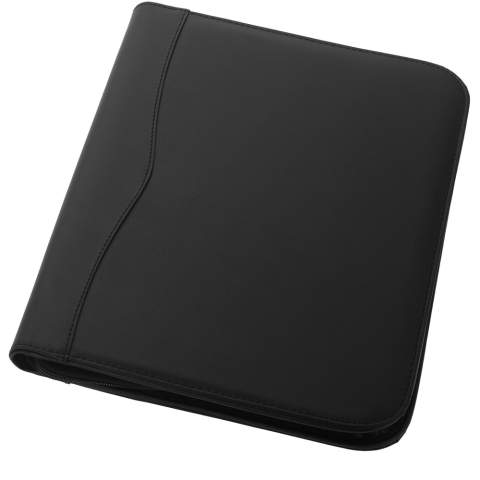 L'objet idéal avec lequel chaque employé contribue indirectement à une plus grande notoriété de chaque marque : le portefeuille Ebony. Ce portefeuille au format A4 comprend un compartiment pratique et une pochette à fermeture zippée pour le rangement de documents. Il comporte en outre un bloc-notes de 20 pages lignées et une boucle pour stylo (stylo et accessoires non inclus). Fermez le portefeuille à l'aide de la fermeture à glissière pour que son contenu reste bien rangé et protégé. Le porte-documents est fabriqué en PU résistant et offre beaucoup d'espace pour les grands logos.