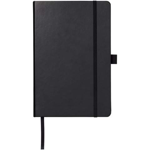 Cahier A5 (14,2 cm x 21,4 cm) en cuir PU avec élastique, ruban marque-page, boucle à stylo et poche arrière en accordéon. Comprend 96 feuilles de papier crème lignées en 70 g/m² et est livré dans une pochette blanche Journalbook.