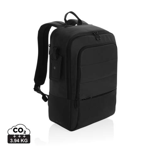 Das schlichte Design macht den Rucksack äußerst vielseitig und ideal für Arbeit und Freizeit. Er ist schick genug für den Sitzungssaal, bietet aber dennoch die Bequemlichkeit und den Komfort eines Rucksacks. Schützen Sie Ihren 15,6"-Laptop mit dem separaten, gepolsterten Rückenfach. In der bequemen, leicht zugänglichen Deckeltasche können Sie bei der Sicherheitskontrolle oder beim Zoll Ihre wichtigsten Gegenstände wie Reisepass, Ticket oder Smartphone verstauen. Die Netztaschen im Inneren sorgen für Ordnung bei Ihren kleineren Utensilien. An der Seite befindet sich ein Gepäckanhänger. Hergestellt aus recyceltem Polyester, das mit dem AWARE™-Tracer versehen ist. 2% des Erlöses aus jedem verkauften Produkt mit AWARE™ werden an Water.org gespendet. PVC-frei.<br /><br />FitsLaptopTabletSizeInches: 15.6<br />PVC free: true