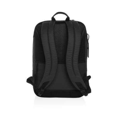 Das schlichte Design macht den Rucksack äußerst vielseitig und ideal für Arbeit und Freizeit. Er ist schick genug für den Sitzungssaal, bietet aber dennoch die Bequemlichkeit und den Komfort eines Rucksacks. Schützen Sie Ihren 15,6"-Laptop mit dem separaten, gepolsterten Rückenfach. In der bequemen, leicht zugänglichen Deckeltasche können Sie bei der Sicherheitskontrolle oder beim Zoll Ihre wichtigsten Gegenstände wie Reisepass, Ticket oder Smartphone verstauen. Die Netztaschen im Inneren sorgen für Ordnung bei Ihren kleineren Utensilien. An der Seite befindet sich ein Gepäckanhänger. Hergestellt aus recyceltem Polyester, das mit dem AWARE™-Tracer versehen ist. 2% des Erlöses aus jedem verkauften Produkt mit AWARE™ werden an Water.org gespendet. PVC-frei.<br /><br />FitsLaptopTabletSizeInches: 15.6<br />PVC free: true