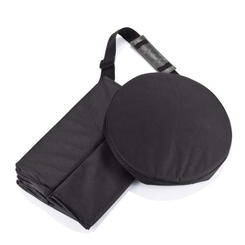 Panier en polyester noir 600D avec revêtement PE, diamètre 30 cm x hauteur 35 cm, pliable. Utilisable comme panier isotherme et comme siège.