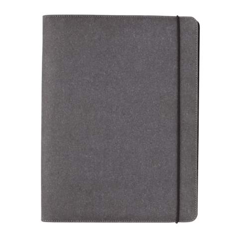 The recycled leather portfolio adds a little bit of extra sophistication to your work. Keep your important documents, cards and notes together in this beautiful portfolio with black elastic binder. Inside the A4 portfolio you can find a lined 64 gm/2 recycled paper notepad containing 20 pages. Inside there’s  1 big sleeve pocket, 3 phone size pockets and 4 business card slots.<br /><br />NotebookFormat: A4<br />NumberOfPages: 20<br />PaperRulingLayout: Lined pages