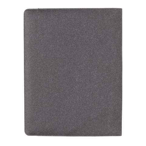 The recycled leather portfolio adds a little bit of extra sophistication to your work. Keep your important documents, cards and notes together in this beautiful portfolio with black elastic binder. Inside the A4 portfolio you can find a lined 64 gm/2 recycled paper notepad containing 20 pages. Inside there’s  1 big sleeve pocket, 3 phone size pockets and 4 business card slots.<br /><br />NotebookFormat: A4<br />NumberOfPages: 20<br />PaperRulingLayout: Lined pages