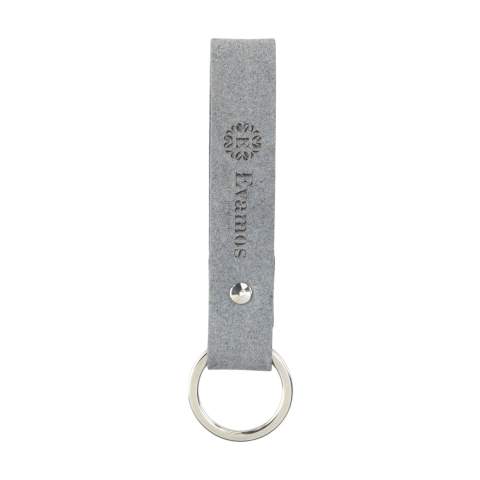 Keyring from the MADE out of brand. This keyring is made from recycled denim fibres: 70% denim waste, 25% binders and 5% vegetable additives. It has a fine, modern-looking texture. Fine fibres make this flexible material comparable to real leather. It is 100% recyclable and can be reused repeatedly. Due to the use of denim waste, mainly from the Netherlands and Germany, this product has a blue colour. Supplied with a sturdy metal keyring. A recyclable product with a contemporary look. Handmade. Dutch design. Made in Holland.