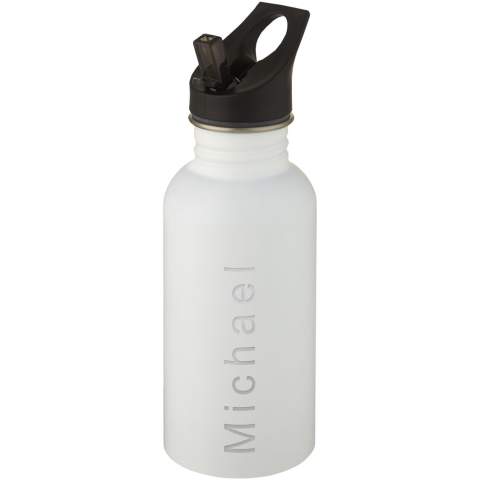 Staying hydrated at all times is possible with this durable yet lightweight 500 ml 18/8 stainless steel drinking bottle. It is the perfect companion while exercising, on day trips or at the office. The single-walled Lexi bottle has a matte finishing effect and offers plenty of space to add any kind of logo. The built-in carrying handle straw lid also makes is convenient to drink and carry the bottle around. The 44 mm opening fits icecubes and makes it easy to fill, pour and clean. BPA-free, tested and approved under German Food Safe Legislation (LFGB). Tested and approved for phthalates content according to REACH regulations. Hand wash recommended. Presented in a recycled cardboard gift box. 