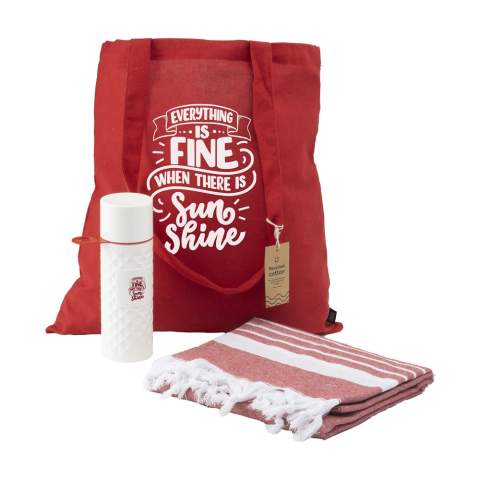 Celebrate summer with this fun, great-looking summer set: • a soft Oxious Hamam Promo towel, meas. 170 x 100 cm. • Join the Pipe water bottle • a practical bag made from GRS-certified recycled cotton. A great promotional set for customers, visitors and staff. Make this set even more personal with a name, quote or logo printed onto each product. The items are delivered in the bag.