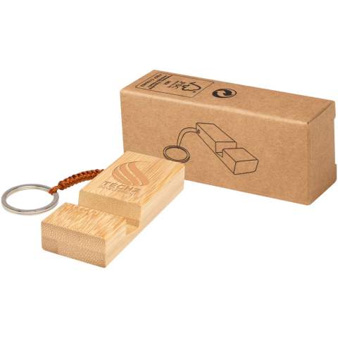 The Bosona phone holder with keychain is designed for convenience and style, and is crafted from responsibly sourced bamboo. This versatile holder keeps your phone secure while allowing easy access, making it perfect for on-the-go lifestyles. Attach it to your keys for effortless portability.