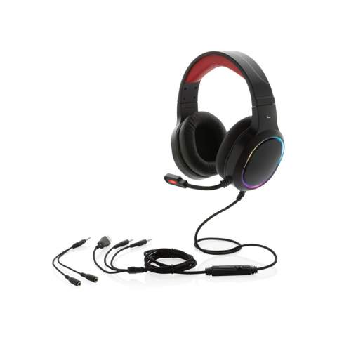 Become a gaming hero with this high quality RGB gaming headset.  The headphone is adjustable and due to the over ear design, super comfortable to wear for hours non-stop. With integrated RGB lights. Also incorporating low latency mode to have no delay from the screen. The high quality MIC enables perfect and clear communication and can be used for conference calls.  With 220 cm wear-proof woven cable for extra long lasting usage. The headset is plug and play so no need to install a driver. Item and cable are PVC free.<br /><br />PVC free: true