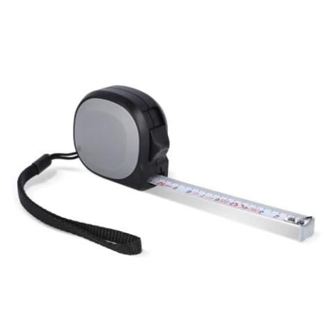 Durable 5m measuring tape made of recycled ABS, with a 19mm wide tape and rigidity up to 1.7m. Features a flat surface, ideal for branding. Meets EEC class of MID II standards for accurate measurements.