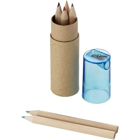 Ce set comprend 6 crayons de couleur et un taille-crayons dans le couvercle en plastique. Marquage indisponible sur les composants.