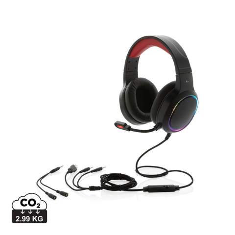 Become a gaming hero with this high quality RGB gaming headset.  The headphone is adjustable and due to the over ear design, super comfortable to wear for hours non-stop. With integrated RGB lights. Also incorporating low latency mode to have no delay from the screen. The high quality MIC enables perfect and clear communication and can be used for conference calls.  With 220 cm wear-proof woven cable for extra long lasting usage. The headset is plug and play so no need to install a driver. Item and cable are PVC free.<br /><br />PVC free: true