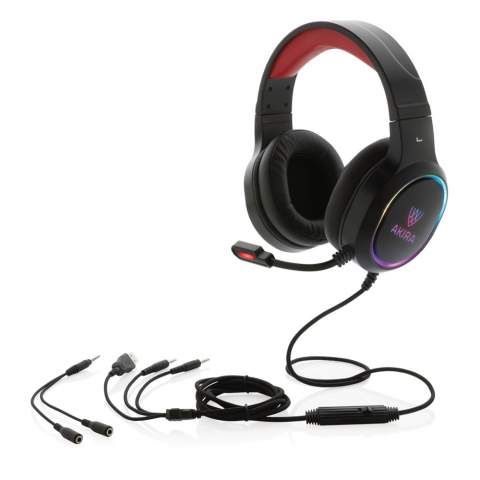 Become a gaming hero with this high quality RGB gaming headset.  The headphone is adjustable and due to the over ear design, super comfortable to wear for hours non-stop. With integrated RGB lights. Also incorporating low latency mode to have no delay from the screen. The high quality MIC enables perfect and clear communication and can be used for conference calls.  With 220 cm wear-proof woven cable for extra long lasting usage. The headset is plug and play so no need to install a driver. Item and cable are PVC free.<br /><br />PVC free: true