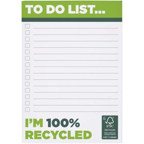 Bloc-notes Desk-Mate® A6 blanc avec des feuilles en papier recyclé 80 g/m². Marquage possible sur chaque feuille. Trois tailles disponibles (25/50/100 feuilles). 