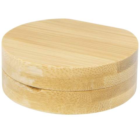 Compact pocket bamboo mirror for travel or daily skincare or makeup use. There is a small compartment at the bottom of the mirror for small accessories. The bamboo used is sourced and produced following sustainable standards.