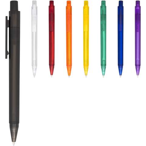 The Frosted Calypso ballpoint pen has trendy frosted colouredbarrels and a great branding area for your logo.