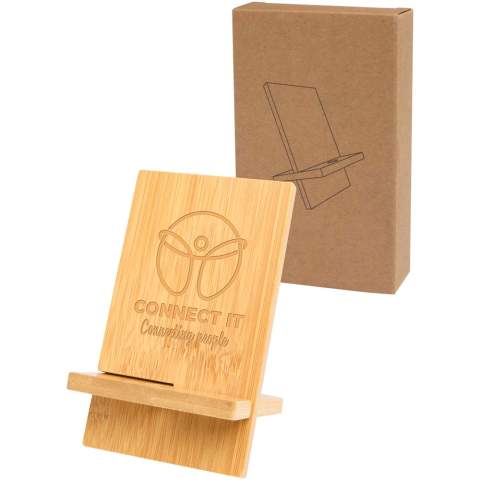 The Ceibo detachable phone stand is crafted from responsibly sourced bamboo. The stand features a convenient recess for a cable connector, ensuring easy charging while keeping the device securely in place.