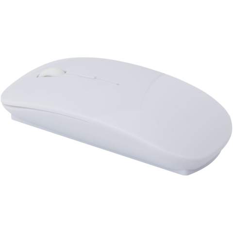 Souris optique à 4 boutons, élégante et lumineuse, en plastique recyclé, avec un récepteur USB pour une connexion RF sans fil et une fonction DPI spéciale (800/1 200/1 600 DPI). Le bouton DPI permet de changer rapidement la sensibilité de la souris, ce qui est très pratique pendant les jeux. Nécessite 2 piles AAA (non incluses). Compatible avec les systèmes d'exploitation Windows et Mac. Livrée dans une boîte en papier Kraft.