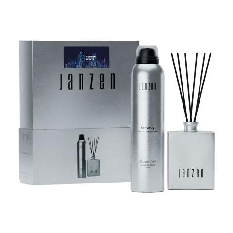 A gift pack of home & body products in the fragrance Heavenly from the Janzen brand. Contents: • Home Fragrance Sticks - 100 ml • Shower Foam - 200 ml. Combine these products for the ultimate Heavenly scent experience, both in the shower and throughout your home. A bouquet of delicate violets, embraced by a touch of soft musk. The scintillating top notes of bergamot and the freshness of lemon are combined with the sweetness of blackberry. The fragrance is completed by a powdery touch of lily-of-the-valley, turning Heavenly into an elegant and balanced scent for every occasion. The elegant products are packaged in a luxurious gift box. Items supplied as a set with, each set individually boxed.