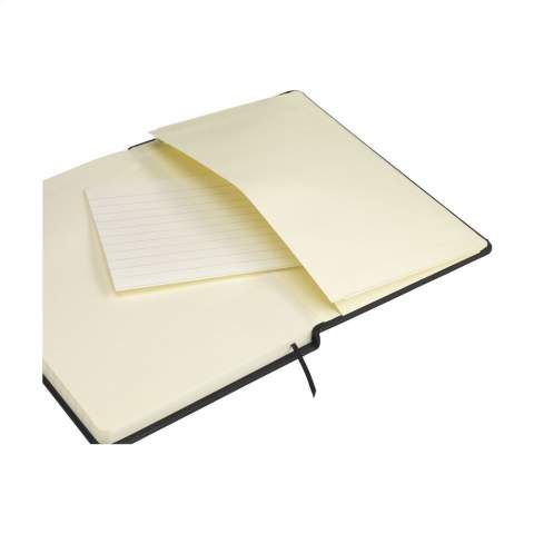 Notebook in A5 format with approx. 96 sheets/192 pages pages of cream coloured, lined paper (80 g/m²). With a perfect binding, hard cover, pocket, elastic fastener and silk ribbon.