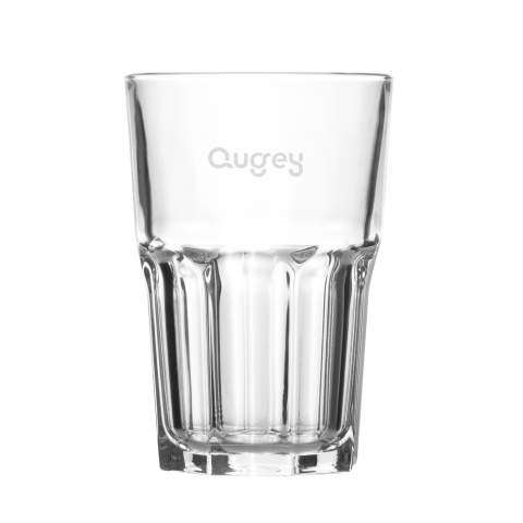 Tumbler glass inspired by classic American design. Stackable. Capacity 420 ml. Made in Europe.