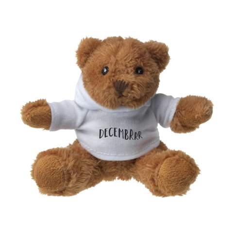 Petit ours en peluche avec shirt  à capuche. Les chemises bleues (30) et rouges (60) ne peuvent être imprimées qu'à l'encre noire. Grand ours en peluche avec shirt blanc. Sans impression, les ours et les shirts sont livrés séparément.