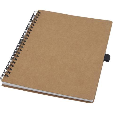 Carnet A5 à spirales avec couverture en carton recyclé et boucle pour stylo. Contient 70 feuilles lignées de 60 g/m² fabriquées en pierre. Le papier de pierre n'utilise aucun arbre et le processus de production consomme moins d’énergie que celui du papier recyclé ou de nouvelle pâte à papier. Ce papier est résistant à l’eau et aux déchirures et se caractérise par une couleur blanche naturelle (pas de blanchiment). 