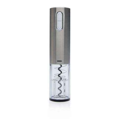 Modern electric corkscrew with innovative 3.6V lithium battery. With built-in blue light. Opens your wine bottle with ease in 8 seconds. Including micro USB cable to charge the device. Packed in a giftbox.