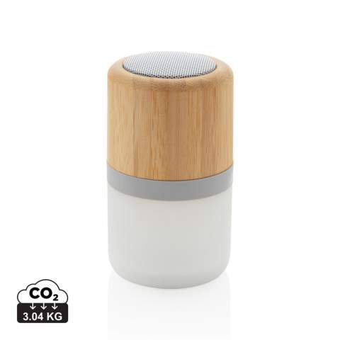 Haut-parleur 3W en bambou naturel. L’enceinte possède une lumière d'ambiance intégrée qui peut s'allumer selon 4 modes différents.  Batterie de 400 mAh pour un temps d'écoute de 3 heures selon l'utilisation et peut être rechargée en 2 heures. BT 5.0 pour une connexion optimale jusqu'à 10 mètres. Câble USB-C TPE sans PVC inclus.<br /><br />HasBluetooth: True<br />NumberOfSpeakers: 1<br />SpeakerOutputW: 3.00