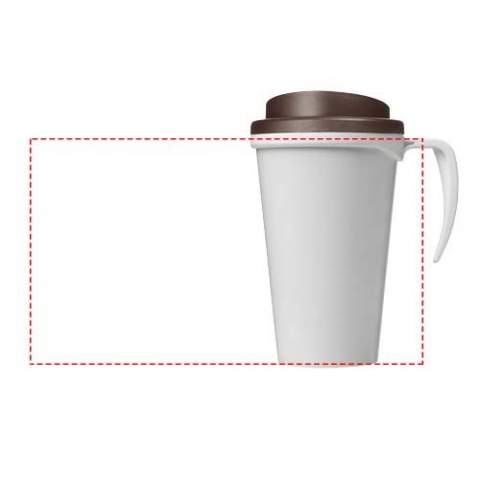 Double-wall insulated mug with twist-on lid and integrated handle. The outer layer of the mug is made from recycled plastic. Mug features a full colour wraparound design moulded to the product, making it long-lasting and durable. EN12875-1 compliant, dishwasher safe, and microwave safe. Volume capacity is 350 ml. Mug is fully recyclable. Mix and match colours to create your perfect mug. Contact customer service for additional colour options. Made in the UK. Presented in a white gift box. BPA-free.