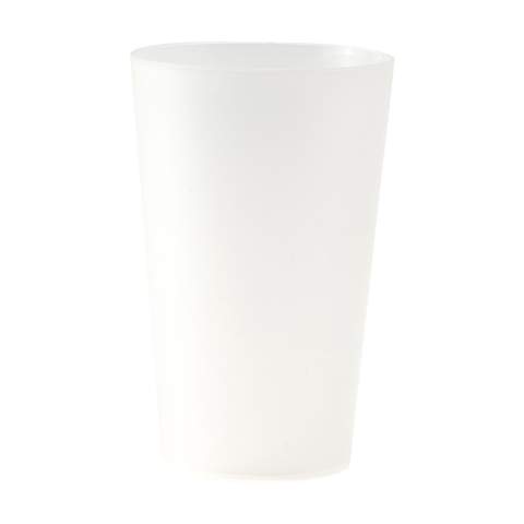 Reusable cup made from high-quality plastic. Including full colour printing all over. This cup is lightweight, easy to clean and stackable, making it a great space saver. Available in a matte and a clear version. BPA-free and Food Approved. Microwave safe and dishwasher-safe. Washing by hand is recommended to preserve the imprint. 100% recyclable. This cup contributes to a circular economy. The perfect reusable, personalized cup for events and festivals. Made in Europe. Capacity 330 ml.