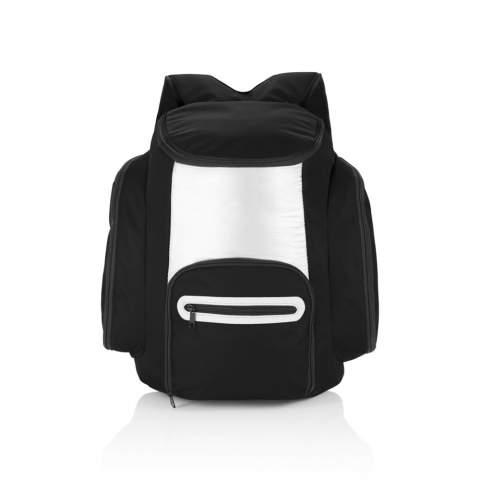 600D cooler backpack with silver lined insulation inside to keep all your food and beverages cold. On the front there’s an additional zipped pocket for storing your other belongings.<br /><br />PVC free: true